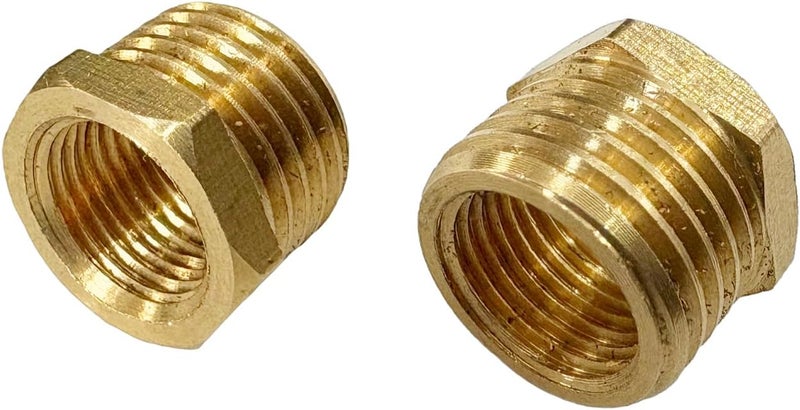 JENSWILL 1/4" NPT Male x 1/8" NPT Female Brass Reducer Hex Bushing Threaded Pipe Fitting Reducing Adapter Pack of 2 - Image 1